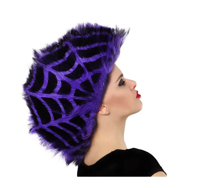 Parrucca viola e nera ragnatela con stemma per Halloween